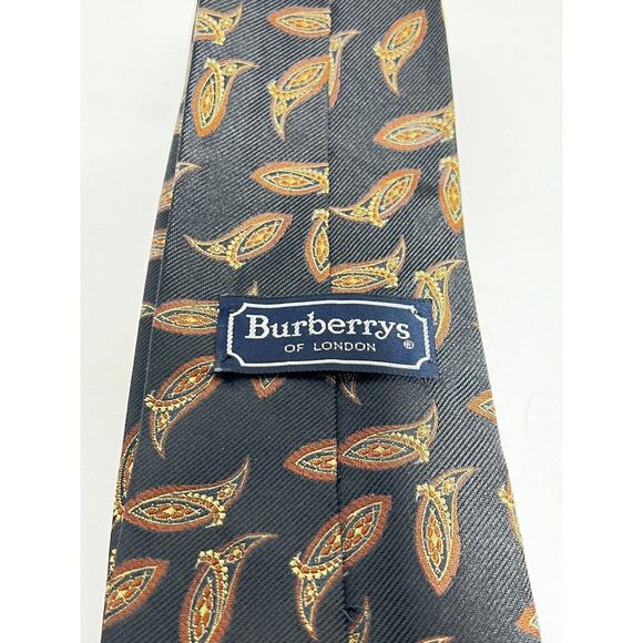 Burberry EUC 100% Silk Black with Burgundy Pattern Tie 54" x 3.5" VTG - Picture 4 of 6
